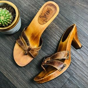 MIA Distressed Leather & Wood Sandals
